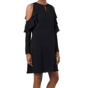 Theory Sophronia Cold-Shoulder Silk Georgette Holiday Party Dress Black Sz 6 NWT